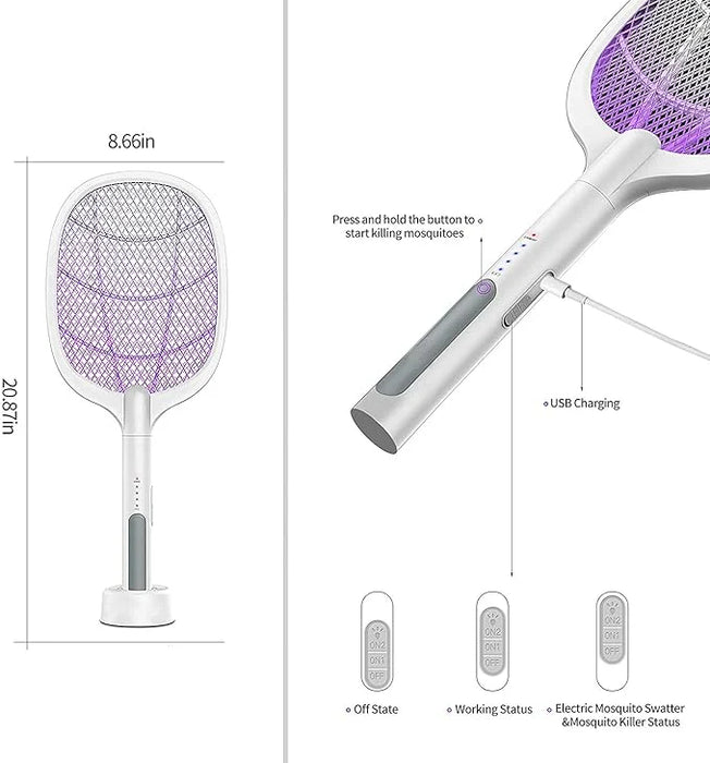 Rechargeable Mosquito Zapper Racket with UV Light Stand – Ultimate Insect Killer