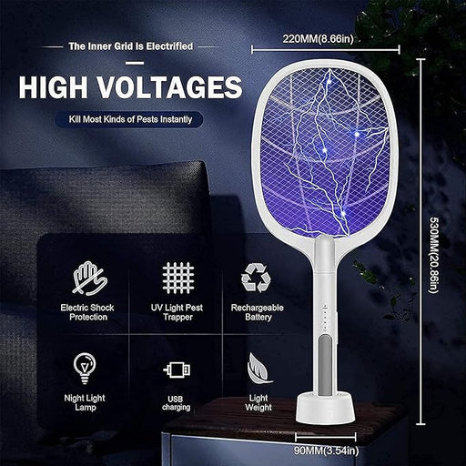 Rechargeable Mosquito Zapper Racket with UV Light Stand – Ultimate Insect Killer