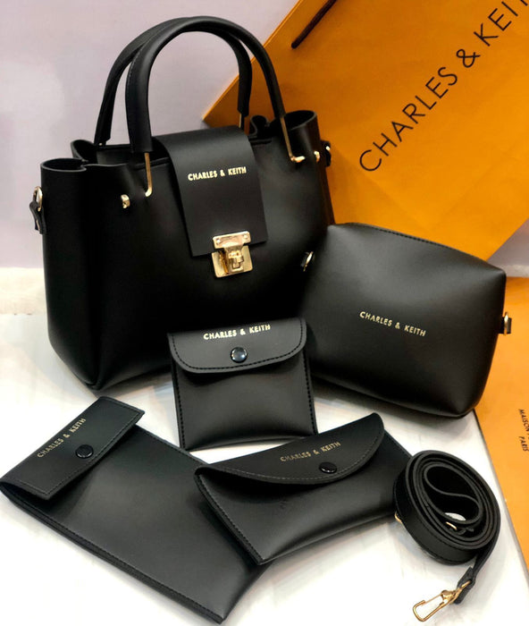 5 Pcs soft Leather Shoulder Bag Set For Girls Charles & Keith Handbag cross body wallet mobile pouch makeup pouch