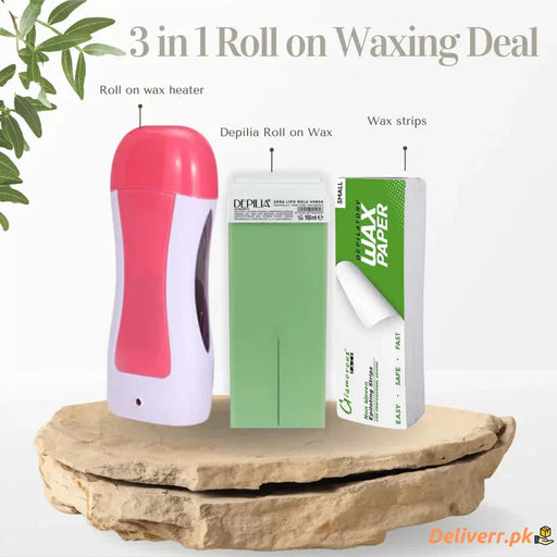 3 in 1 depilatory wax heater machine with roll on wax refill and waxing strips for body and face hair removal, 3 in 1 wax machine for women and man, waxing machine with hot wax and depilatory wax paper, depilatory roll on wax heater Glowngoodz